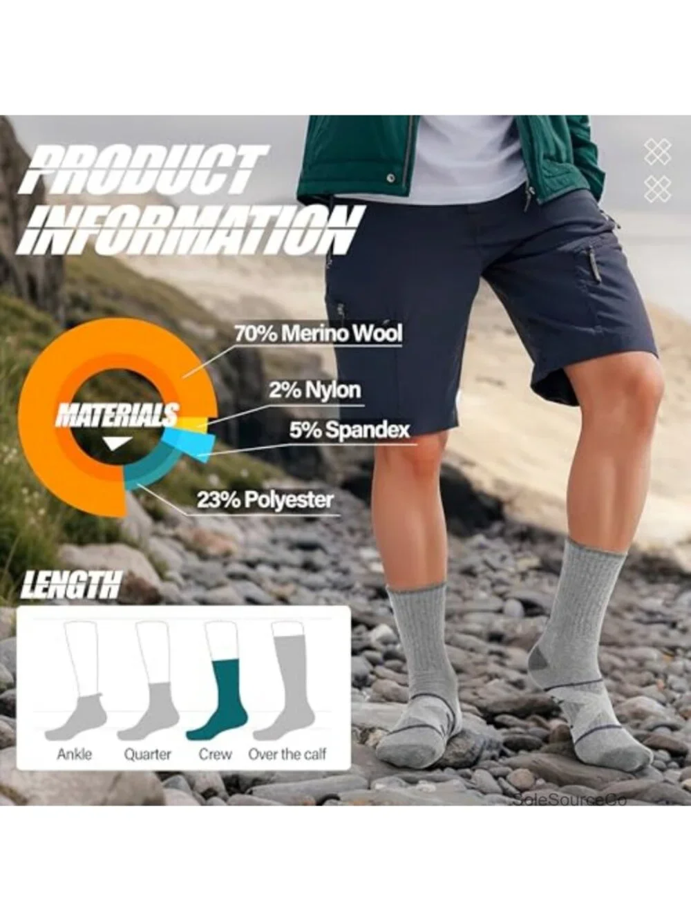 Wool Blend Crew Hiking Socks for Men Women, 5 Pairs, Moisture Control